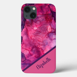 ピンク色の紫色の水パーソナライズされた色 iPhone 13ケース