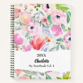 ピンク色の紫色の水色の花 ノートブック (正面)