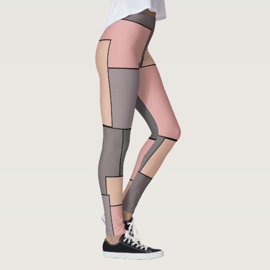 ピンク色の紫色の灰色の幾何学的パターン レギンス (右)