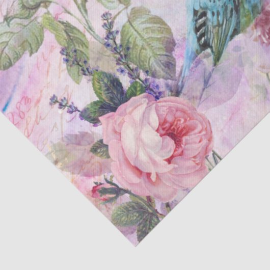 ピンク色の紫色の花の切り離しスクリプトかわいらしの鳥 薄葉紙 (詳細)