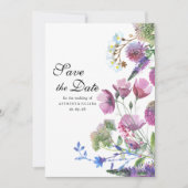 ピンク色の紫色の野花の夏の日付を保存 招待状 (正面)