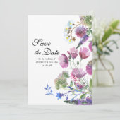 ピンク色の紫色の野花の夏の日付を保存 招待状 (スタンド正面)