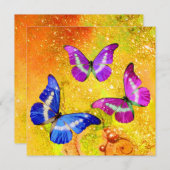 ピンク色の紫色の青い蝶の金ゴールドきらめき シーズンカード (正面/裏面)