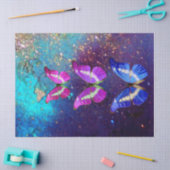 ピンク色の紫色の青い蝶の金ゴールドきらめき 薄葉紙 (クラフト)