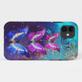 ピンク色の紫色の青い蝶の金ゴールドきらめき Case-Mate iPhoneケース (裏面(横))
