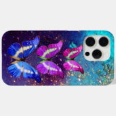 ピンク色の紫色の青い蝶の金ゴールドきらめき Case-Mate iPhoneケース (裏面 (横))