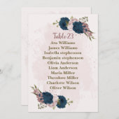 ピンク色の紺色の花席表 招待状 (正面/裏面)