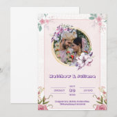 ピンク色の結婚式招待状投稿 招待状 (正面/裏面)