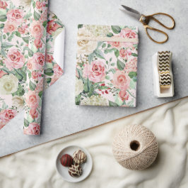 ピンク色の絵を描バラ画澄ん像 ラッピングペーパー