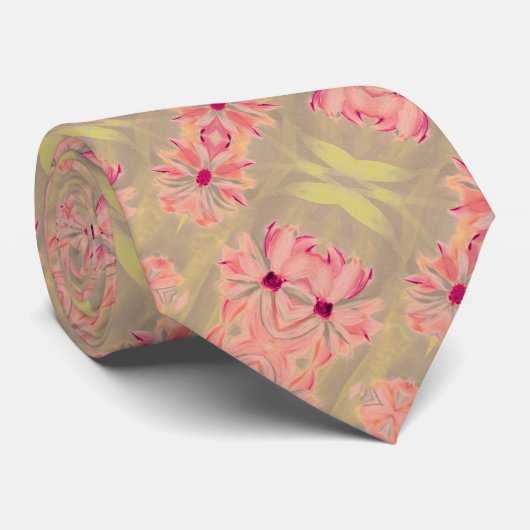 ピンク色の緑と濃い茶色 ネクタイ (ロール)