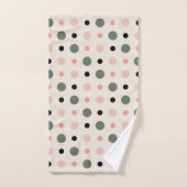 ピンク色の緑と黒のドット バスタオルセット (ハンドタオル)