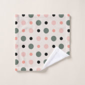 ピンク色の緑と黒のドット バスタオルセット (ウォッシュタオル)