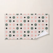 ピンク色の緑と黒のドット バスタオルセット (ハンドタオル)