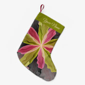 ピンク色の緑のアントラサイトファンタジーフラワーフラクタル名 スモールクリスマスストッキング (正面 (吊り時))