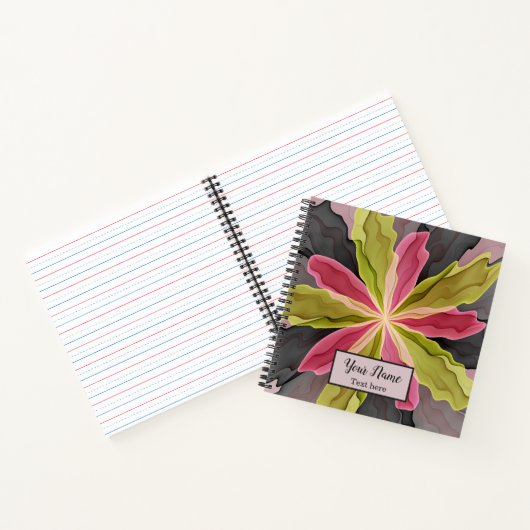 ピンク色の緑のアントラサイトファンタジーフラワーフラクタル名 ノートブック (内部)