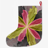 ピンク色の緑のアントラサイトファンタジーフラワーフラクタル名 ラージクリスマスストッキング (裏面)
