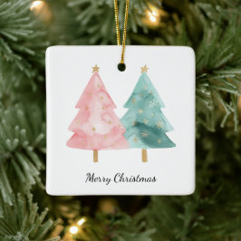 ピンク色の緑のクリスマスツリー セラミックオーナメント