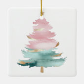 ピンク色の緑のクリスマスツリー セラミックオーナメント (裏面)