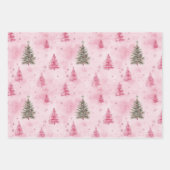 ピンク色の緑のクリスマスツリー ラッピングペーパーシート (正面2)