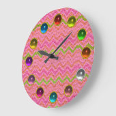 ピンク色の緑のモザイクのシボカラフルンと宝石 ラージ壁時計 (傾斜)