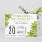 ピンク色の緑のモダン多肉植物の写結婚真 招待状 (スタンド正面)