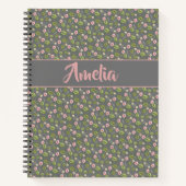 ピンク色の緑の灰色の水色の花 ノートブック (正面)