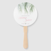 ピンク色の緑の熱帯のヤシの水彩画 ハンドファン (正面)