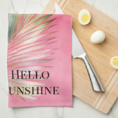 ピンク色の緑の熱帯性葉 キッチンタオル (四つ折り)