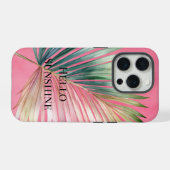 ピンク色の緑の熱帯性葉 iPhoneケース (裏面横)