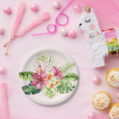 ピンク色の緑の熱帯花紙プレート, 7" ペーパープレート (パーティー)