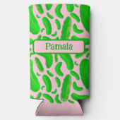 ピンク色の緑の背景 スリム缶クーラー (裏面)