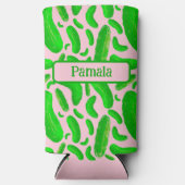 ピンク色の緑の背景 スリム缶クーラー (正面)