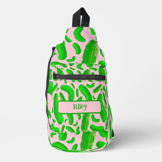 ピンク色の緑の背景 スリングバッグ (正面)