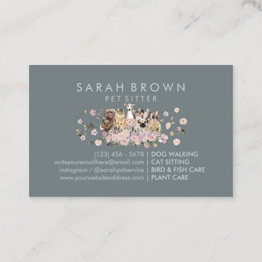 ピンク色の緑の花ペットドッグキャッツ 名刺 (裏面)