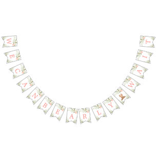 ピンク色の緑の赤ちゃんシャワーが待てる バンティングフラッグ