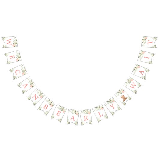 ピンク色の緑の赤ちゃんシャワーが待てる バンティングフラッグ (全)