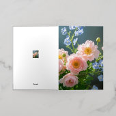 ピンク色の繊細な花 箔グリーティングカード (外側レイダウン)