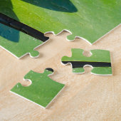 ピンク色の美しいウォーターリリ葉ーと緑の ジグソーパズル (側面)