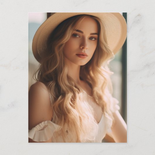 ピンク色の美しいブロンド ポストカード (正面)