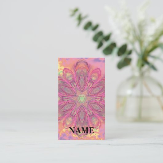 ピンク色の美しい万華鏡のように千変万化するパターンとテクスチャ 名刺 (スタンド正面)