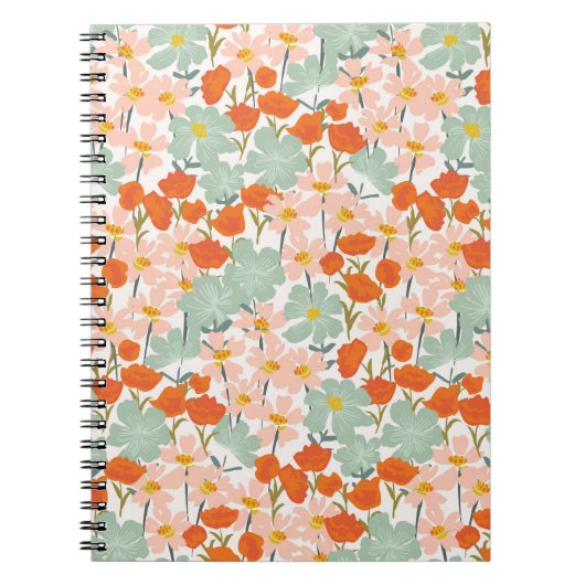 ピンク色の美しい手描きの花の庭、または ノートブック (正面)