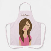 ピンク色の美容師の茶色の髪の美容師 エプロン (正面)