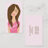 ピンク色の美容師の茶色の髪の美容師 名刺 (正面/裏面)