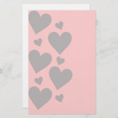 ピンク色の背景にグレーのハート 便箋 (正面/裏面)