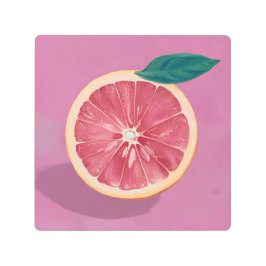 ピンク色の背景にグレープフルーツ鮮やかと新鮮な メタルプリント