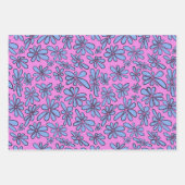 ピンク色の背景にコーンフラワーの青い花 ラッピングペーパーシート (正面)