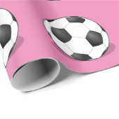 ピンク色の背景にサッカーボール ラッピングペーパー (ロールコーナー)