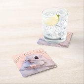 ピンク色の背景に可愛いフワフワと花 ペーパーコースター (インサイチュ)