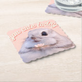 ピンク色の背景に可愛いフワフワと花 ペーパーコースター (アングル)