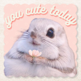 ピンク色の背景に可愛いフワフワと花 ペーパーコースター